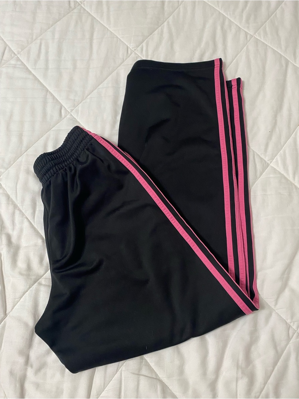 adidas Black Track Pants with Pink Side Stripes